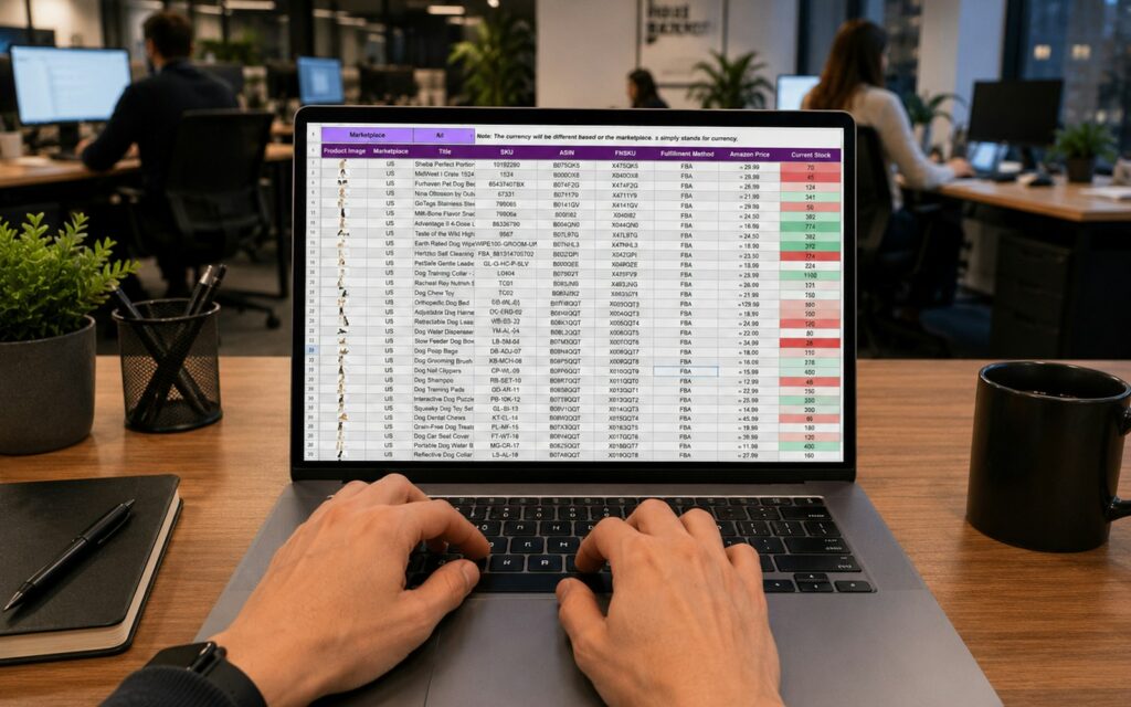 Laptop mit Tabelle zur Arbeitszeiterfassung im Büro