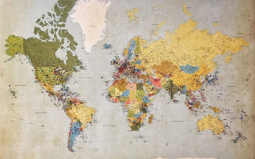 Weltkarte mit Markierungen als Symbol für das Google-Unternehmensprofil in Google Maps